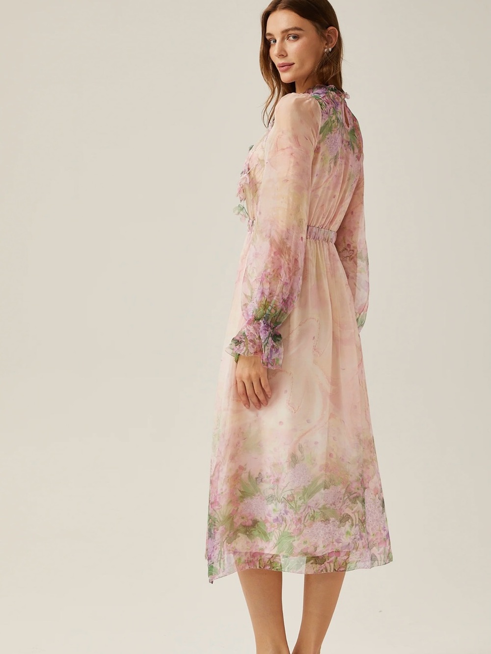 Justine floral-print cinched-waist midi dress - Picture 2 of 9